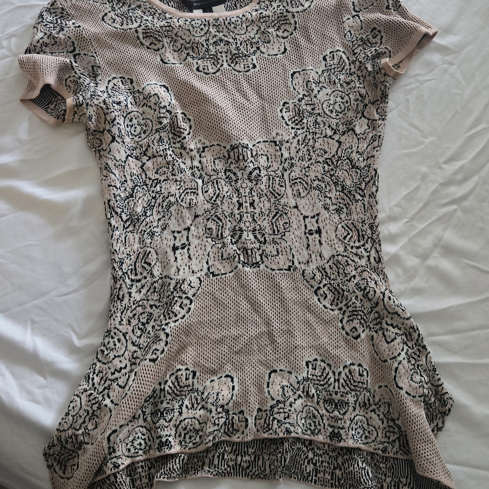 BCBG Pink and Black Floral Short Sleeve Top